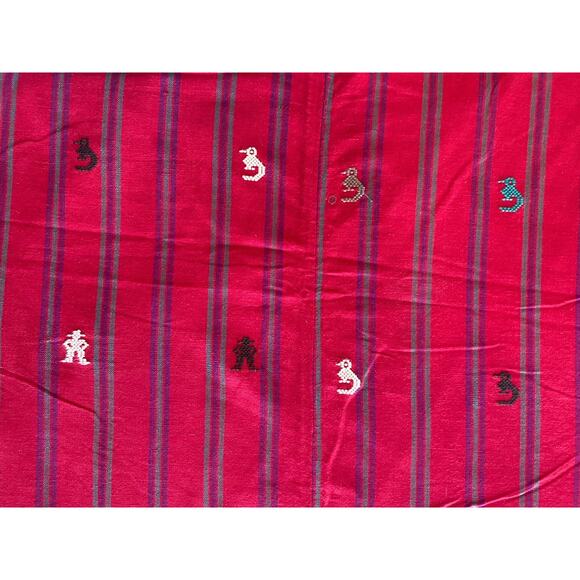 Vintage Large Guatemalan Handloomed Cotton Tablecloth Bird and Man Motif 58”x99” - Picture 3 of 6